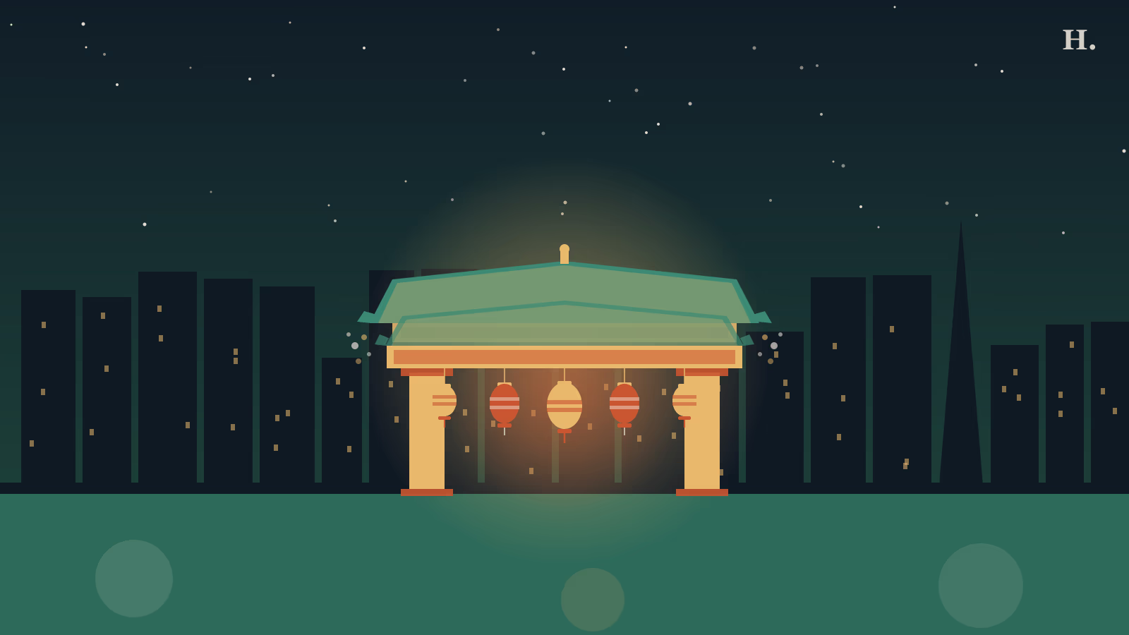AAPI Heritage Month Houston: paifang arch, hanging lanterns and Houston night skyline