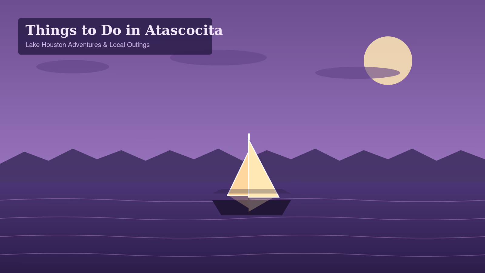 Purple twilight illustration of a sailboat on Lake Houston near Atascocita TX