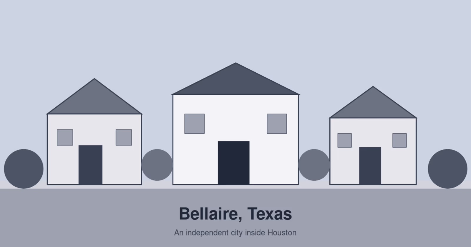 Illustration of Bellaire Texas neighborhood with traditional and modern homes