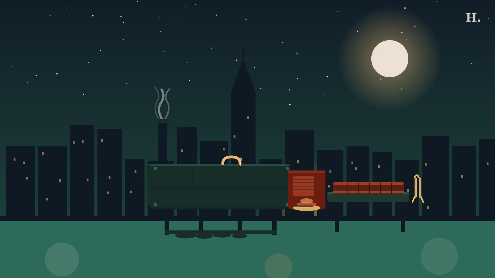 Best barbecue in Pasadena TX illustration: offset smoker with smoke rising and sliced brisket on a cutting board against the Houston night skyline