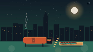 Barbecue in Richmond TX illustration showing smoker brisket and night sky over Fort Bend