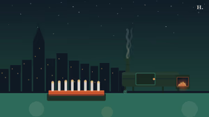 Barbecue the Woodlands Texas: offset smoker, rack of ribs, and Houston night skyline