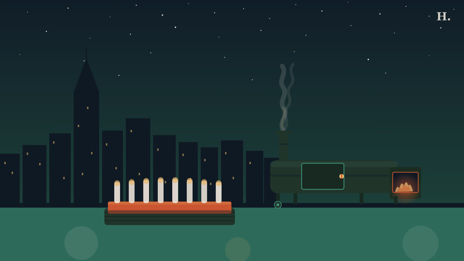 Barbecue the Woodlands Texas: offset smoker, rack of ribs, and Houston night skyline