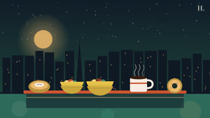 Best breakfast in Baytown TX: tacos, kolache and coffee cup against night skyline