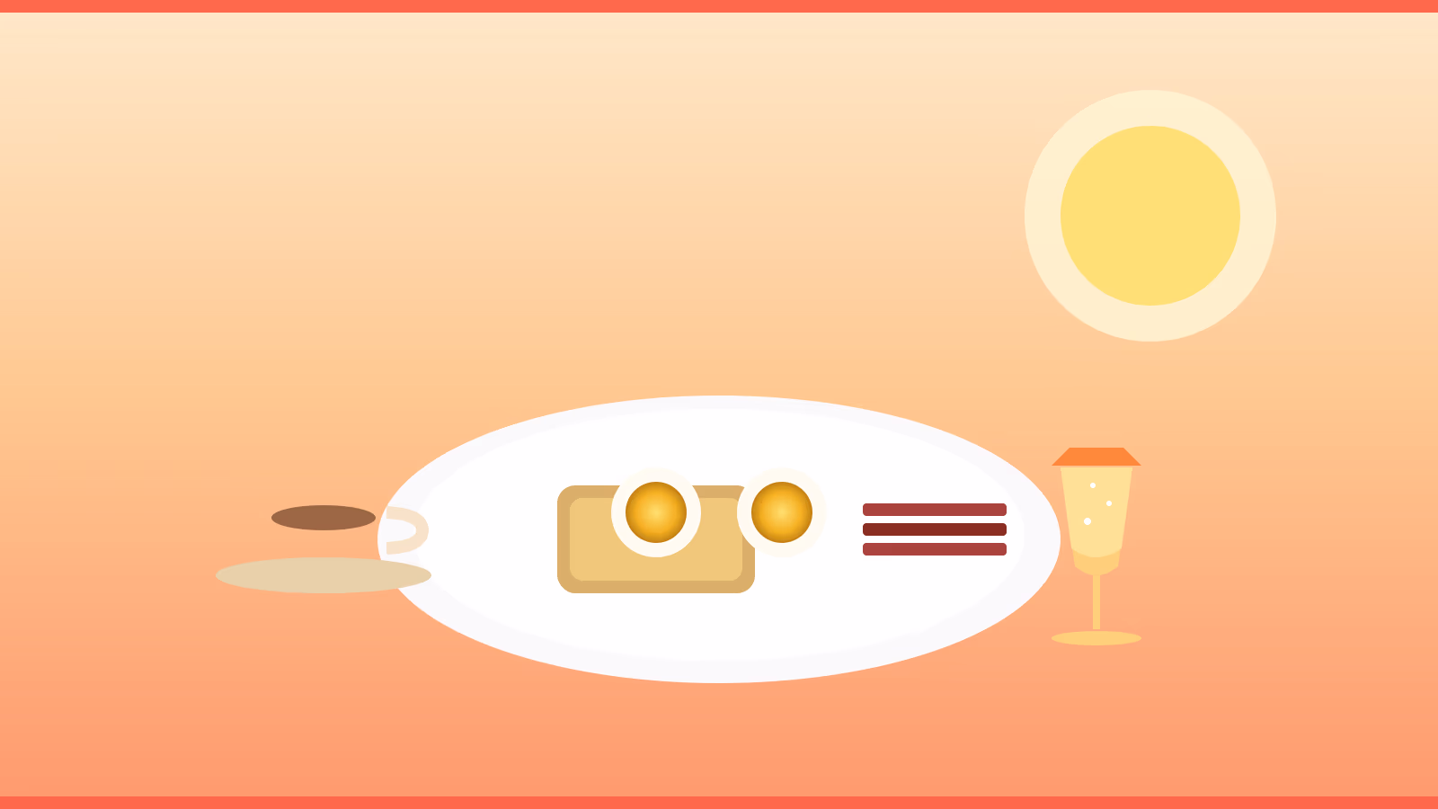 Morning sun eggs benedict on toast coffee cup and mimosa flute illustrating best brunch in Houston guide