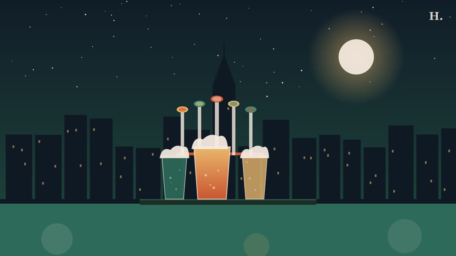 Craft beer bars Houston illustration: tap handles and pint glasses against the city skyline at night