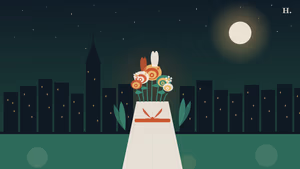 Best florists in Houston illustration: wrapped flower bouquet with roses and tulips against the Houston night skyline