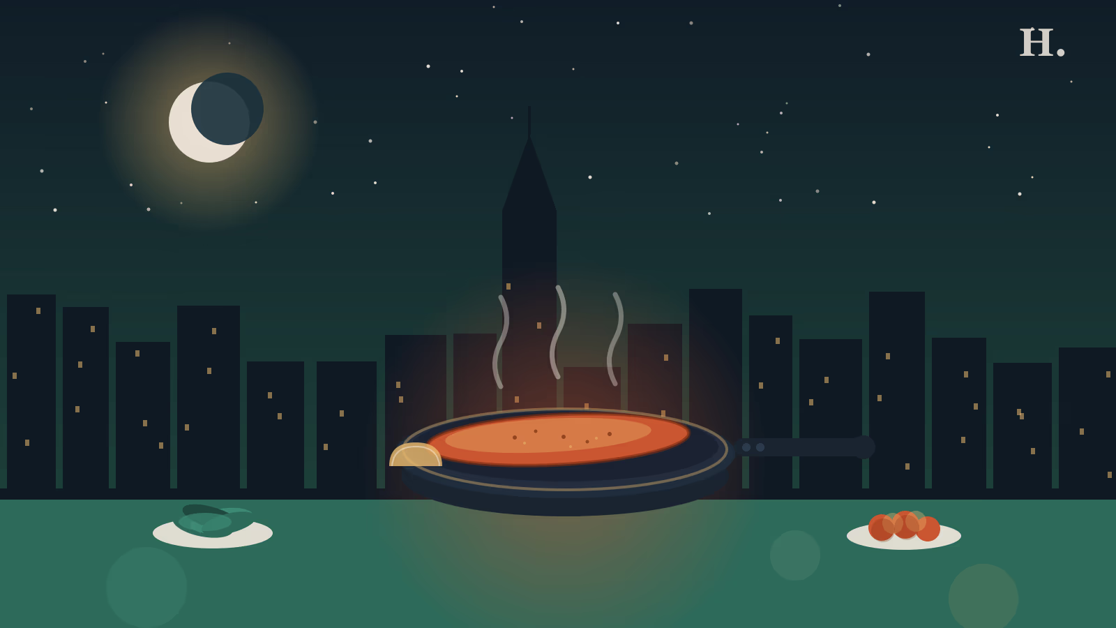 Fried catfish fillet in cast iron skillet with Houston night skyline, best catfish Houston