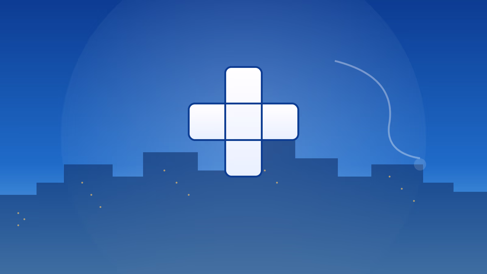 Texas Medical Center skyline silhouette with a medical cross representing the best hospitals in Houston