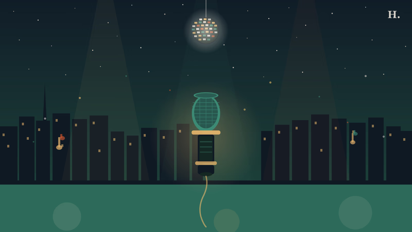 Microphone and disco ball illustration for the best karaoke bars in Houston at night