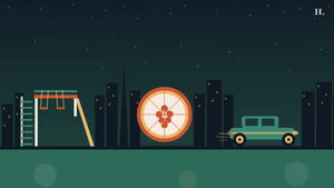 Kid-friendly restaurants in Pasadena TX: playground slide, pizza, and go-kart under Houston night sky