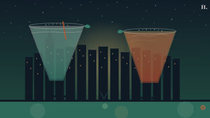 Two margarita glasses — one frozen teal, one smoky amber — against the Houston night skyline with lime wedges and salt rims