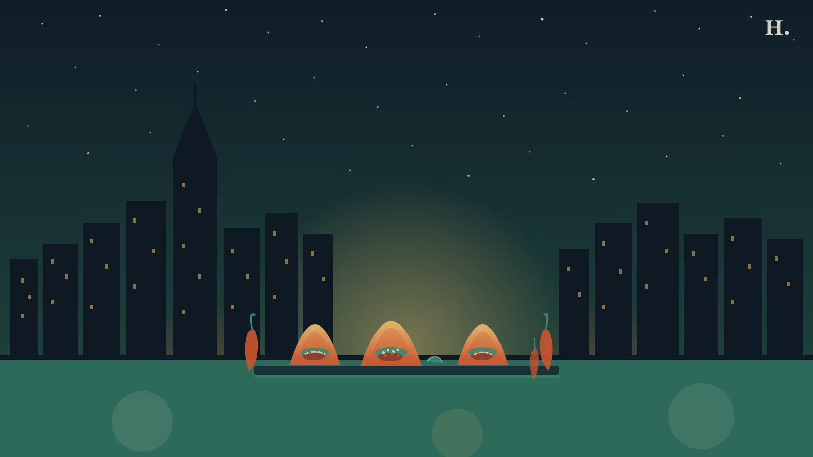 Mexican and tex-mex restaurants chinatown Houston illustration with tacos and chili peppers at night