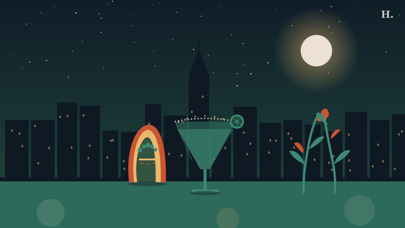 Mexican and Tex-Mex in Conroe: margarita glass, taco and chili peppers against the Houston skyline at night