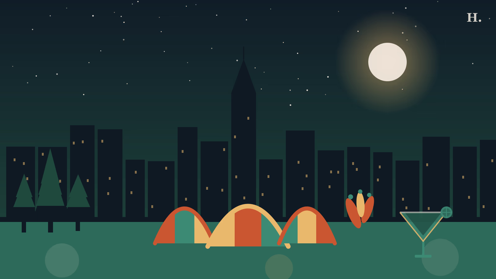 Taco and pine tree illustration with Houston skyline for Mexican restaurants in Kingwood TX