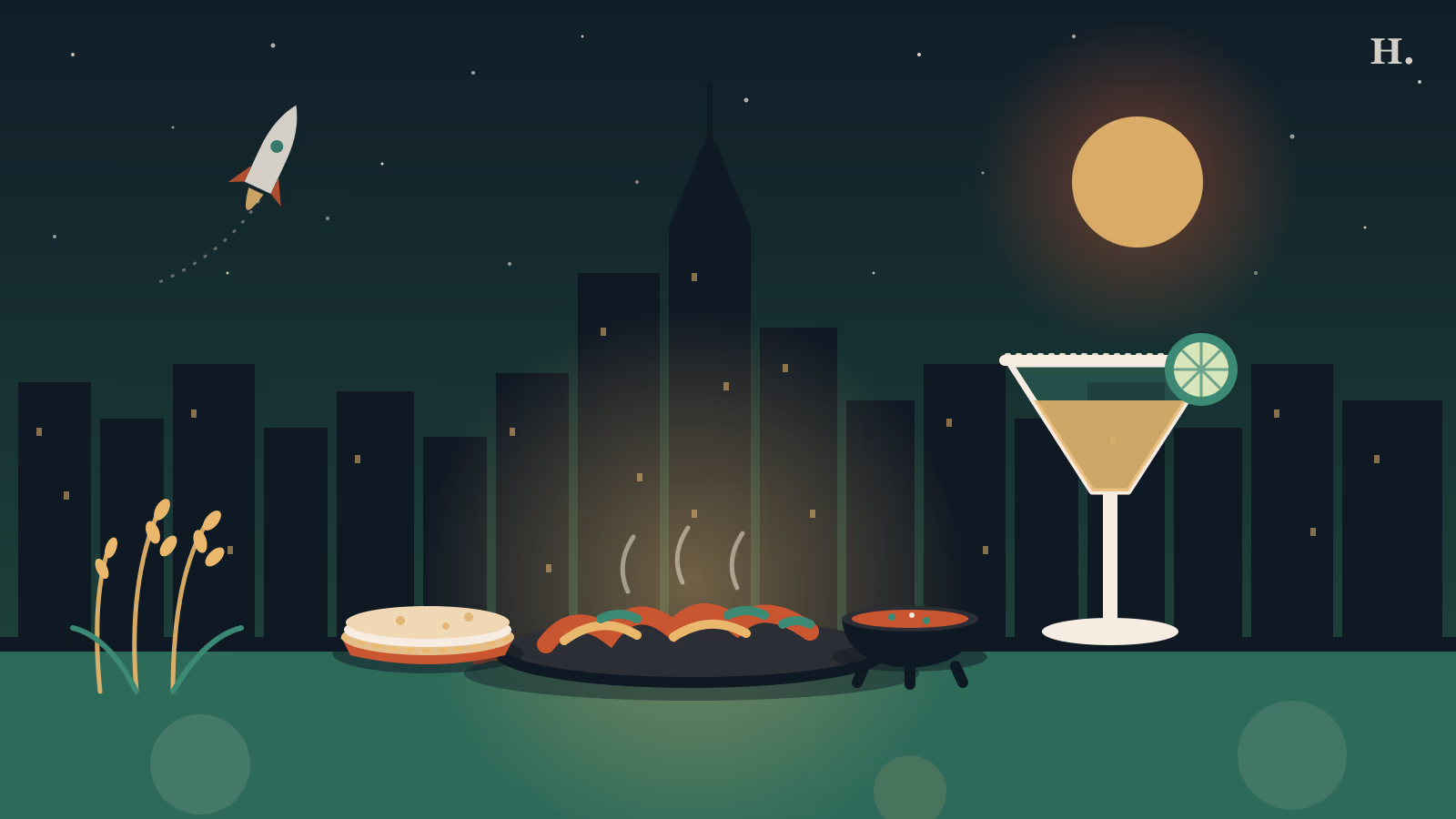 Mexican and Tex-Mex restaurants in Webster illustration: sizzling fajitas, tortillas, margarita and rice stalks
