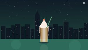 Best milkshakes in Houston illustration: tall milkshake glass with whipped cream against the Houston night skyline