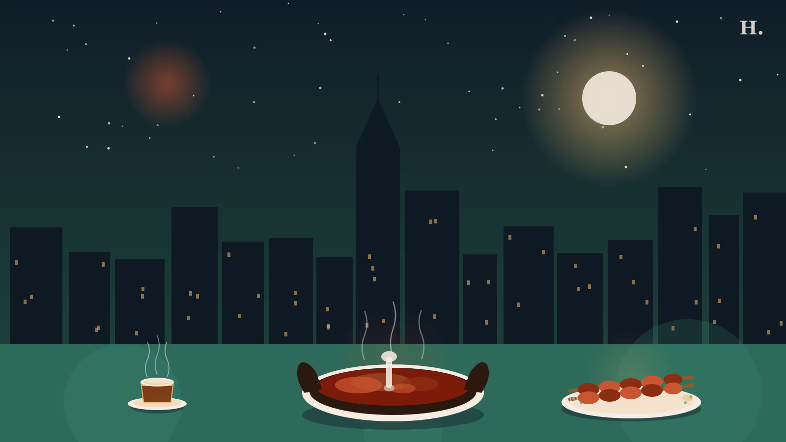 Best Pakistani restaurants in Houston: steaming nihari bowl, seekh kebabs and desi chai glass against the night skyline