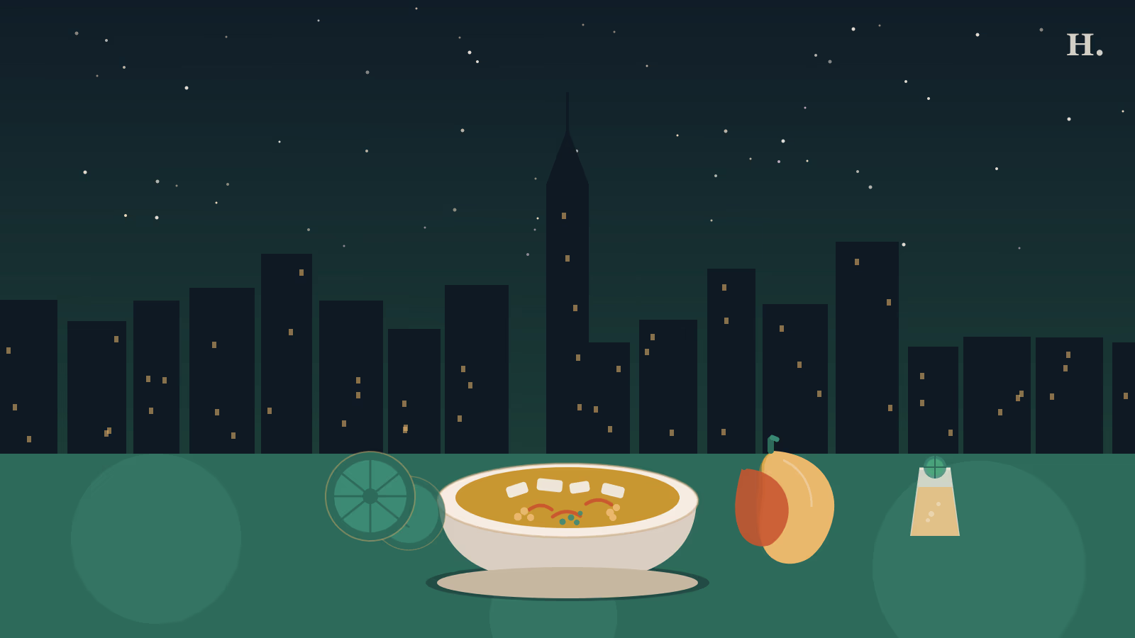 Best Peruvian restaurants in Houston illustration: ceviche bowl, lime slices, and aji pepper against the night skyline