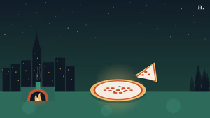 Best pizza in The Woodlands TX illustration: coal-fired pizza, pine trees and Waterway at night