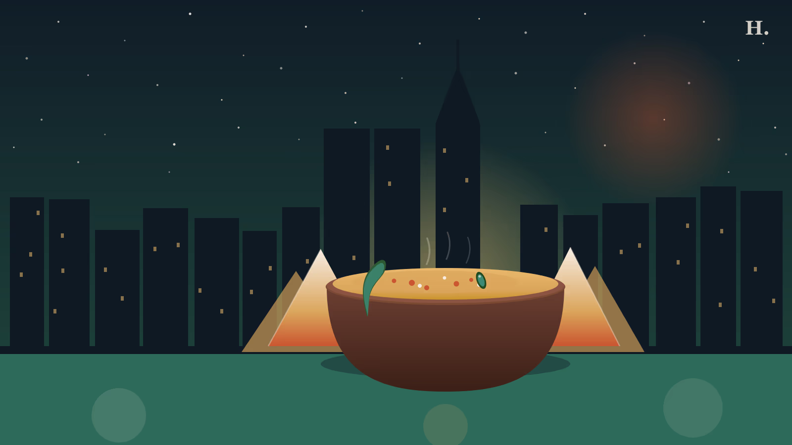 Golden chile con queso bowl with tortilla chips and jalapeño against the Houston night skyline