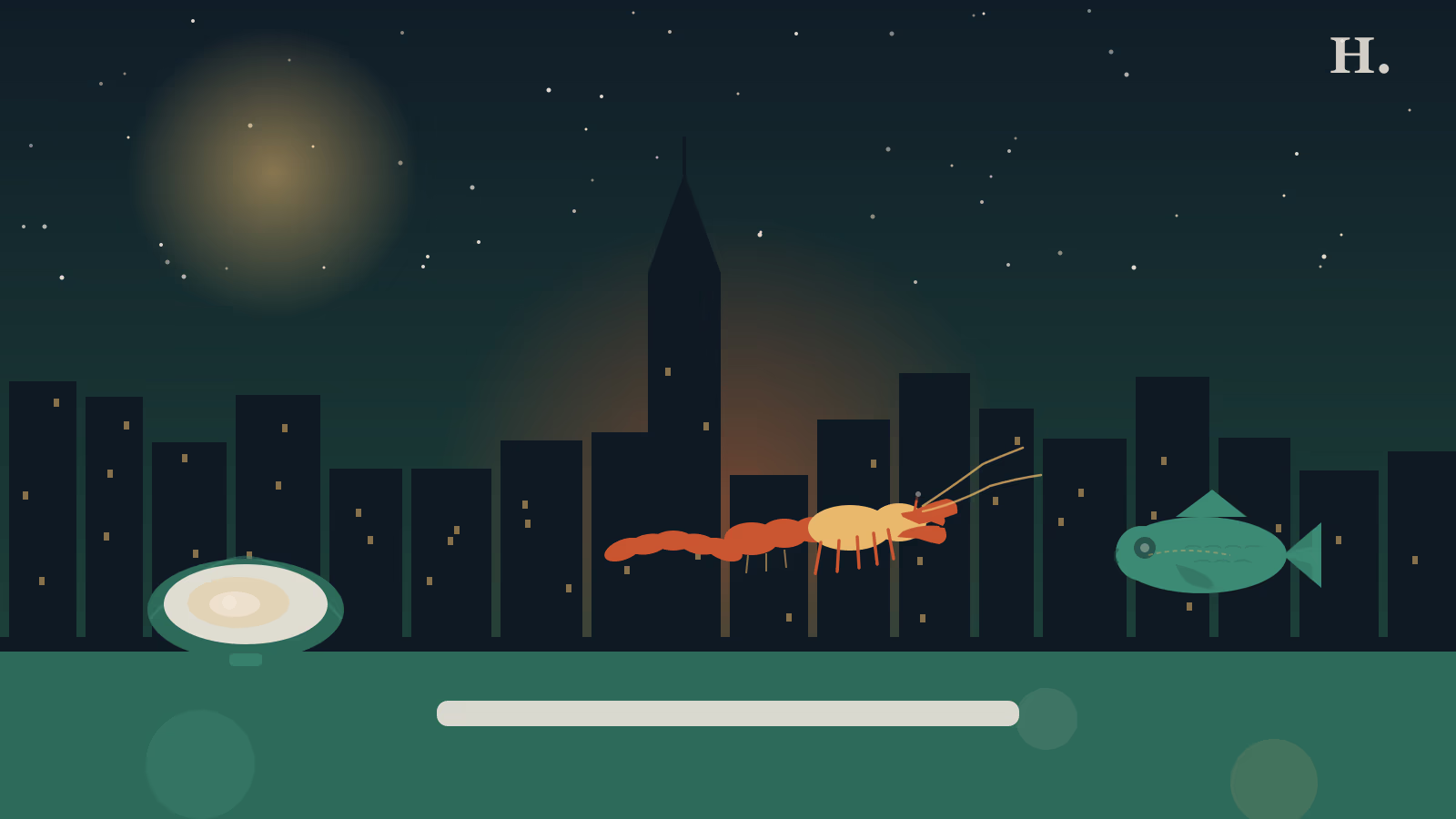 Best seafood in Sugar Land TX illustration: crawfish, oyster on the half shell, and a Gulf fish against a Houston night skyline