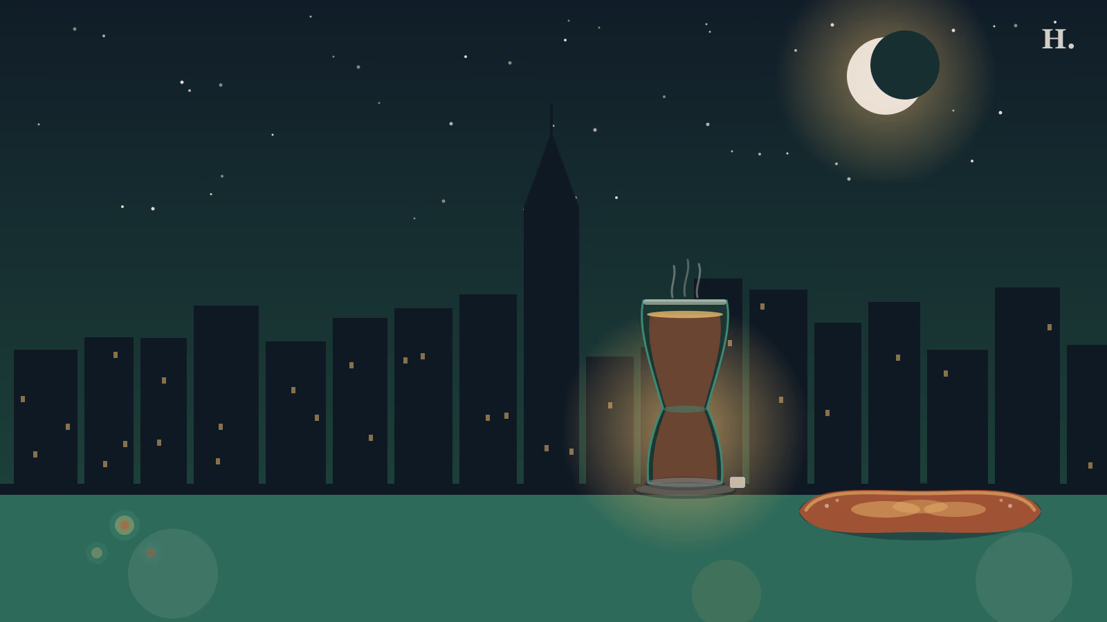 Best Turkish restaurants in Houston: glowing tea glass, pide flatbread and city skyline at night