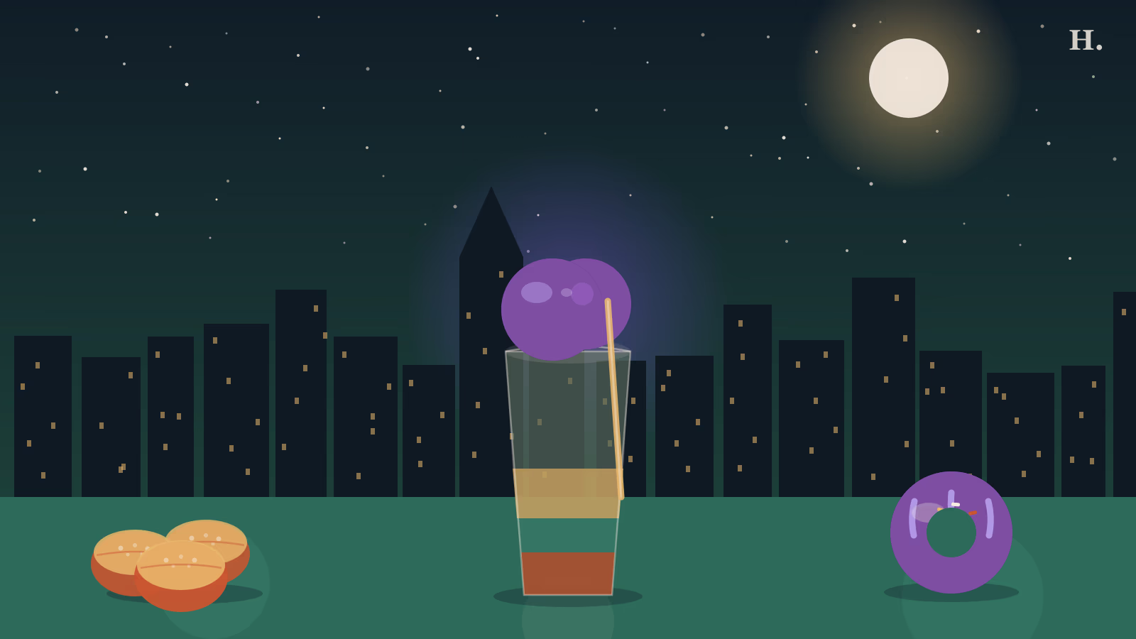 Ube desserts Houston: halo-halo bowl with purple ube ice cream, night skyline