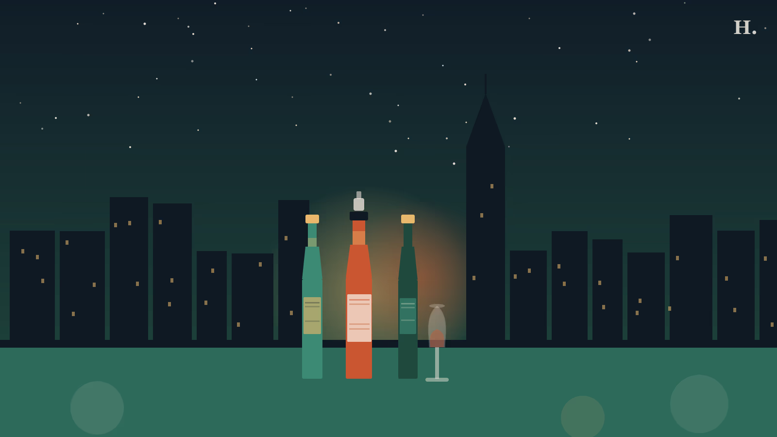 Best liquor stores in Houston: wine bottles and spirits against the Houston skyline at night