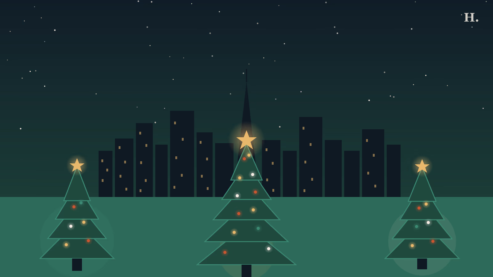 Cut-your-own Christmas tree farms near Houston: three decorated pines under a night sky