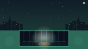 Cistern Houston illustration: underground columns and echo ripples beneath the night skyline