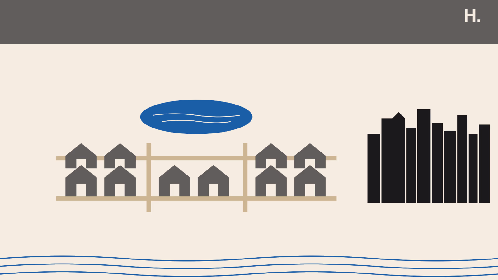 Flat illustration of a Cypress Texas master-planned community grid with houses, streets, and Towne Lake in northwest Houston