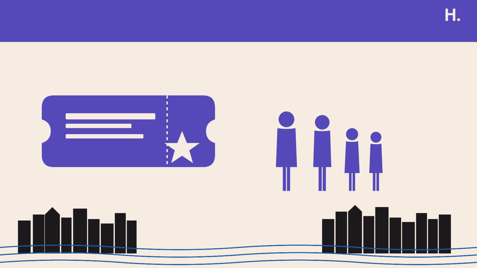 Flat illustration of a family with concert ticket for things to do in Cypress Texas near Houston