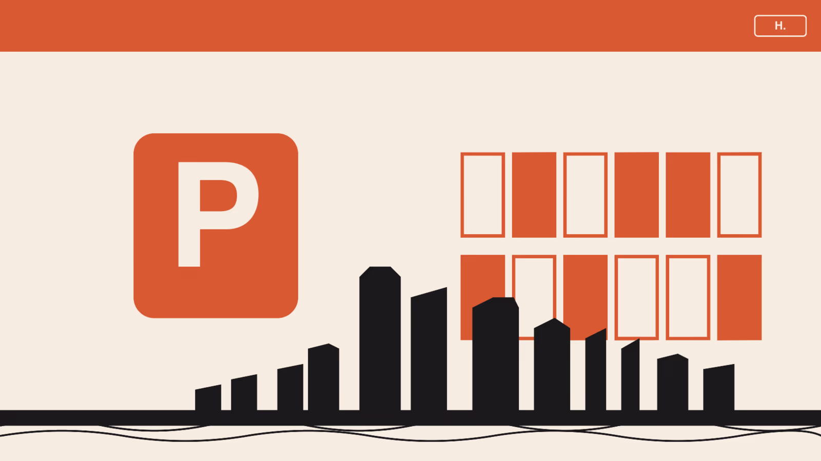 Stylized large parking sign P and grid of parking stalls illustrating Downtown Houston parking options.