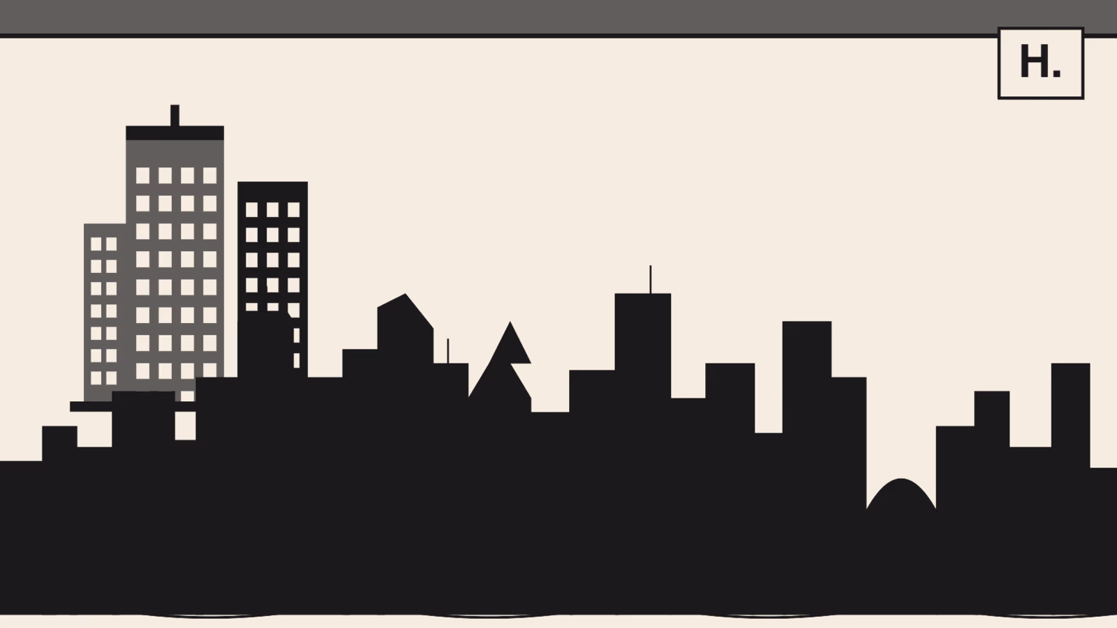 Stylized Downtown Houston skyline silhouette with skyscraper cluster motif for neighborhood guide