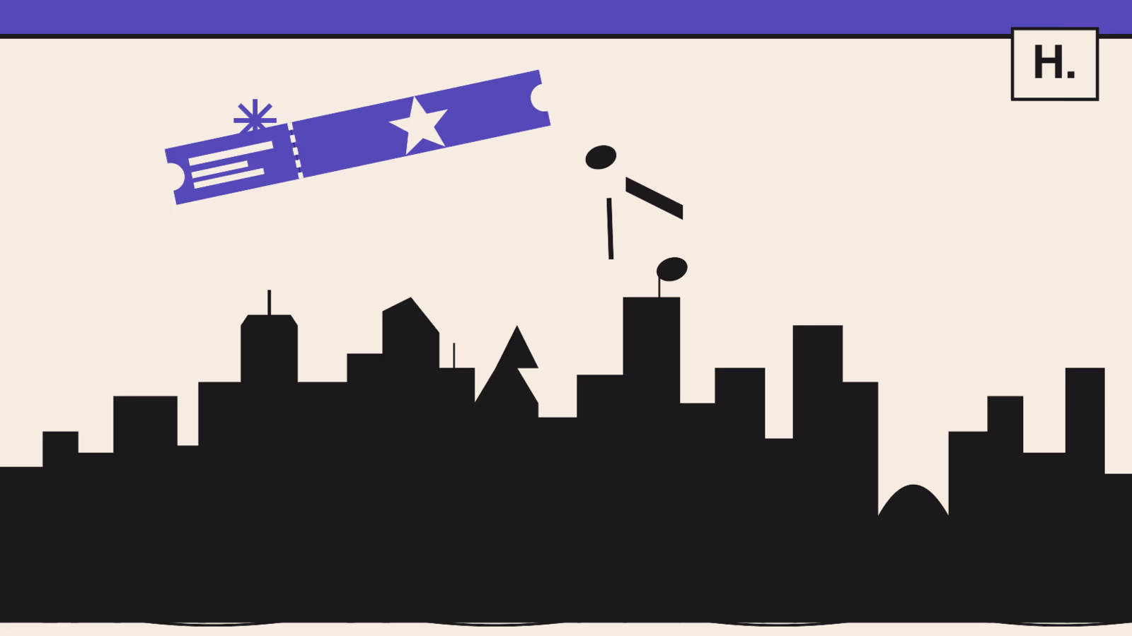 Concert ticket and music note motif with Downtown Houston skyline for things to do