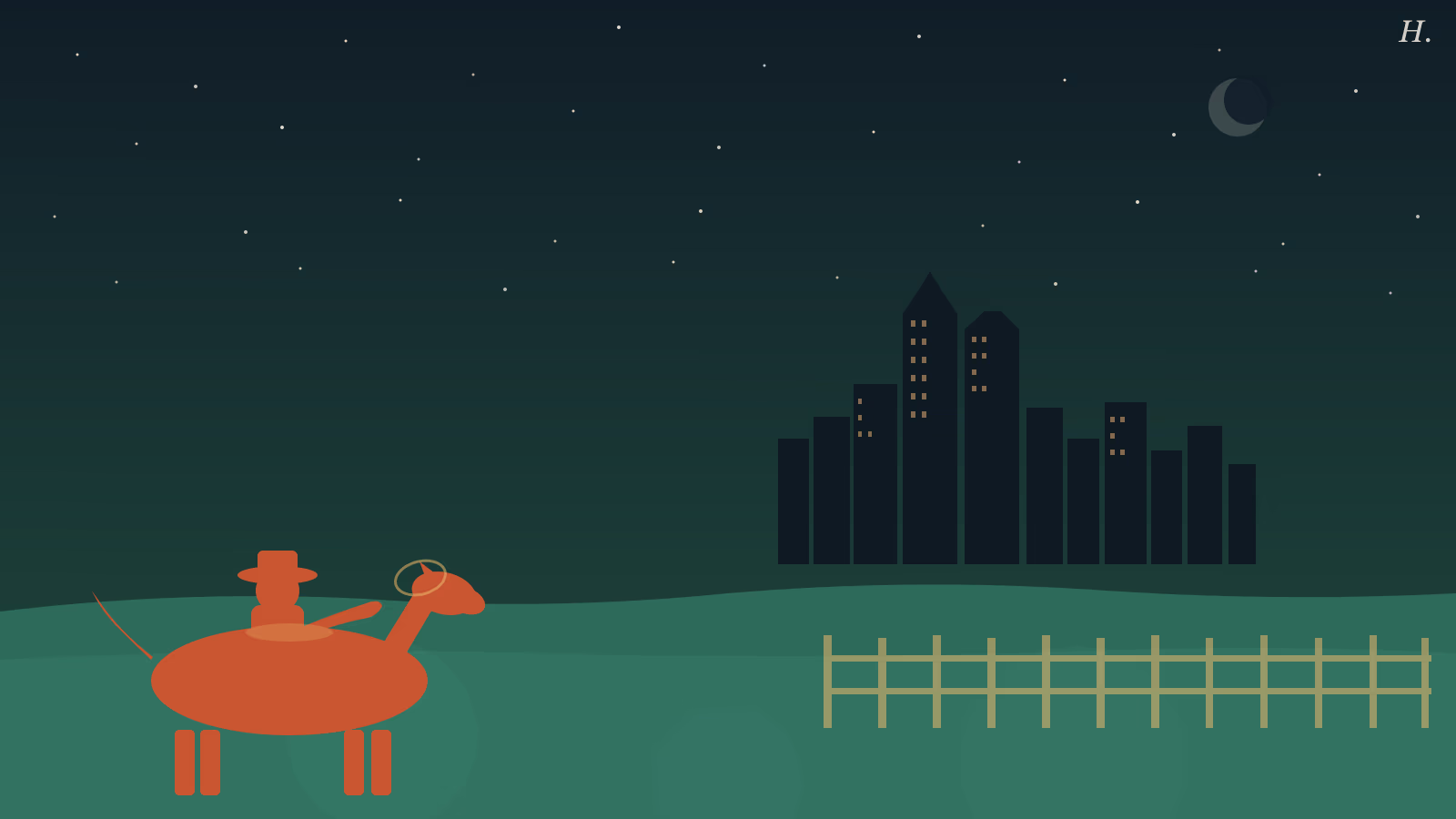 Dude ranch Texas: horse and rider silhouette under night sky near Houston