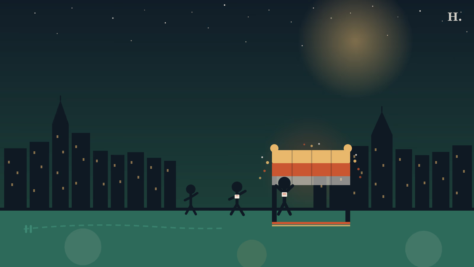 Fun runs and 5Ks in Houston illustration: runners crossing a finish line arch against the downtown skyline at night