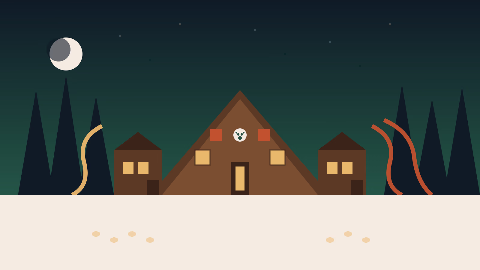 Stylized Great Wolf Lodge resort illustration with A-frame lodge water slides pine trees and snow for Houston family weekend guide