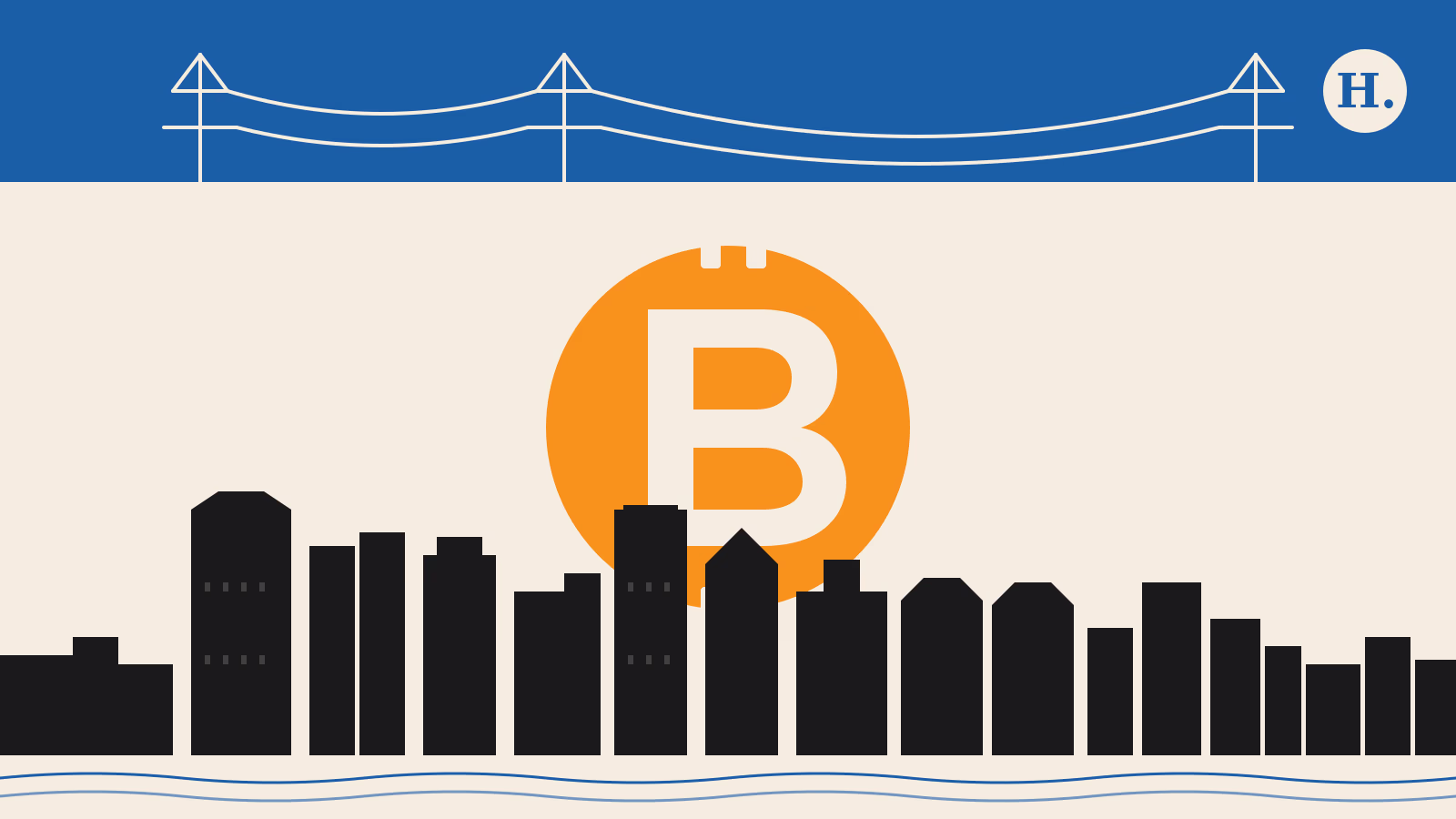 Houston bitcoin guide hero with skyline power grid and bitcoin orange B
