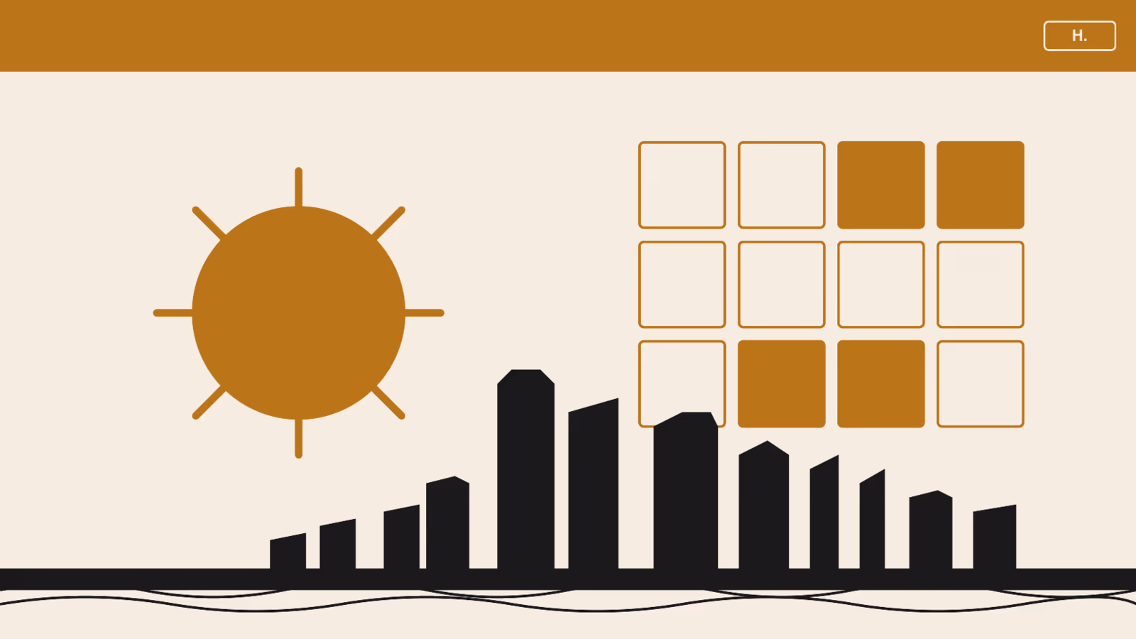 Stylized sun motif beside a 12-month calendar grid with March, April, October and November highlighted, illustrating the best time to visit Houston.