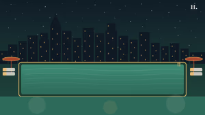 Houston hotels with pools illustration: rooftop pool with gold coping, rippling teal water, and city skyline at night
