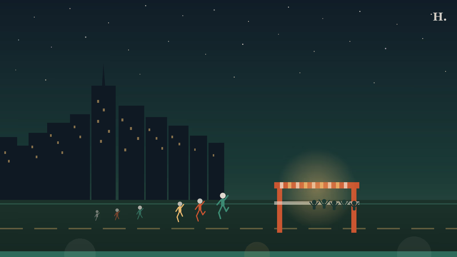 Houston Marathon course illustration: runner silhouette on Allen Parkway with the downtown Houston skyline at dawn