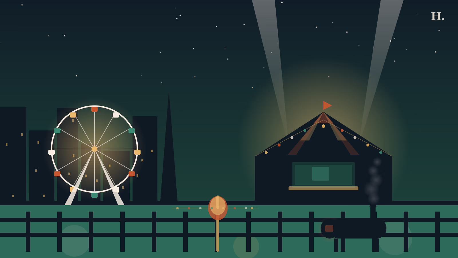 Houston Rodeo carnival and food guide: Ferris wheel, striped carnival tent, and BBQ smoker under a Houston night sky