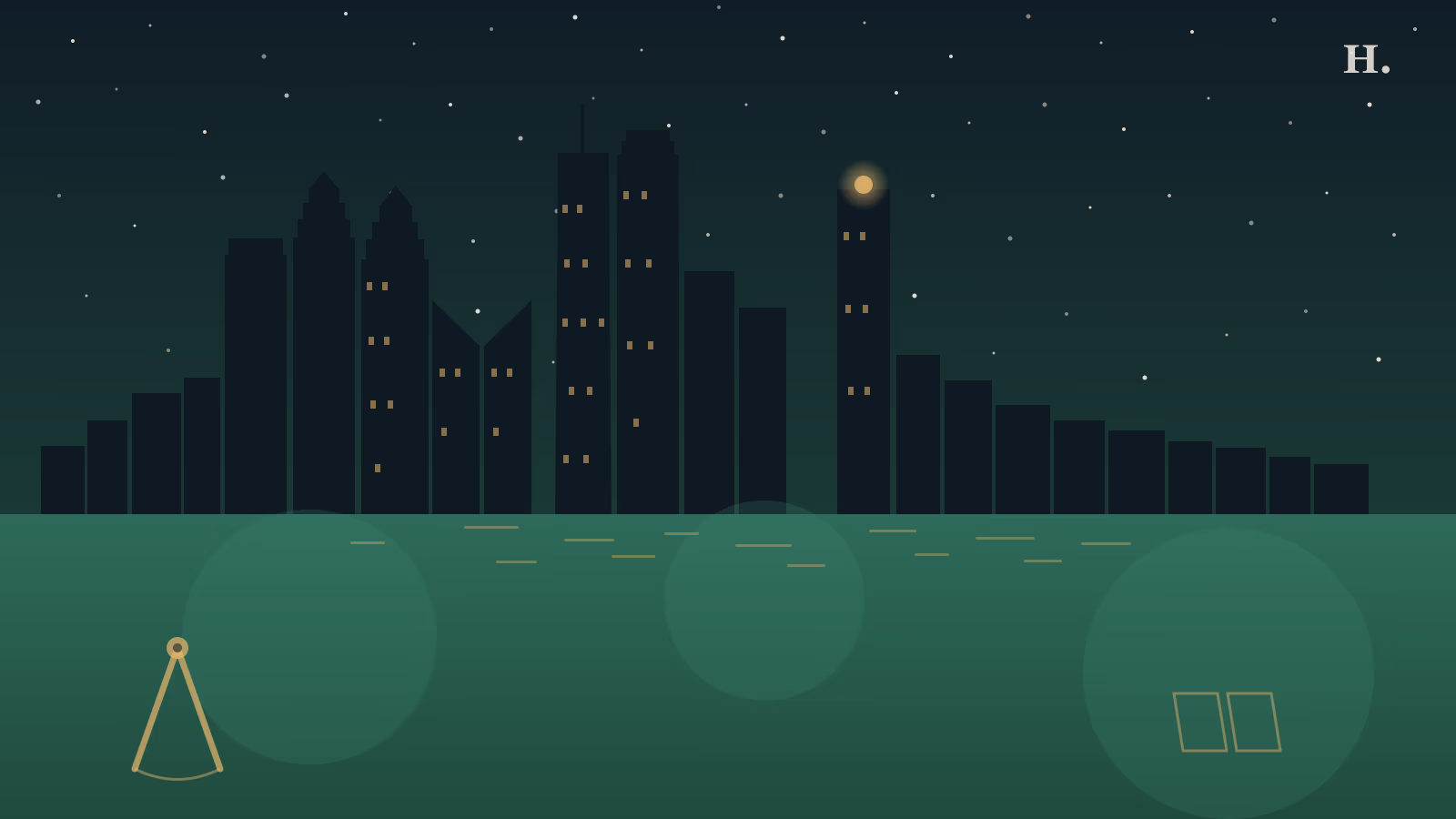Houston skyscrapers at night—JPMorgan Chase Tower spire, Pennzoil Place twin towers—teal sky