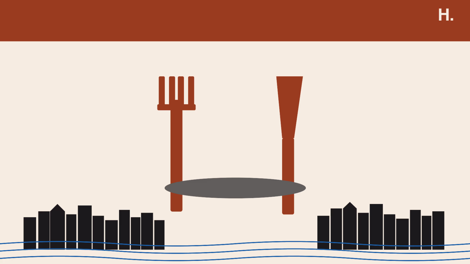 Coral-accented fork and knife icon representing the best restaurants in Katy TX with Houston skyline