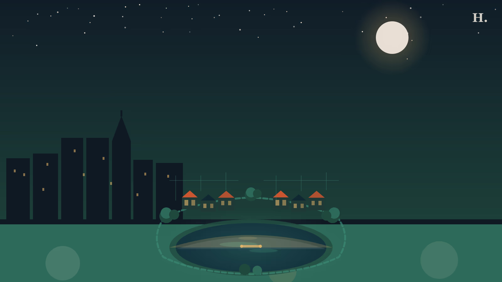 Cinco Ranch Katy Texas illustration: master-planned community with a lake, trails, and suburban homes at night