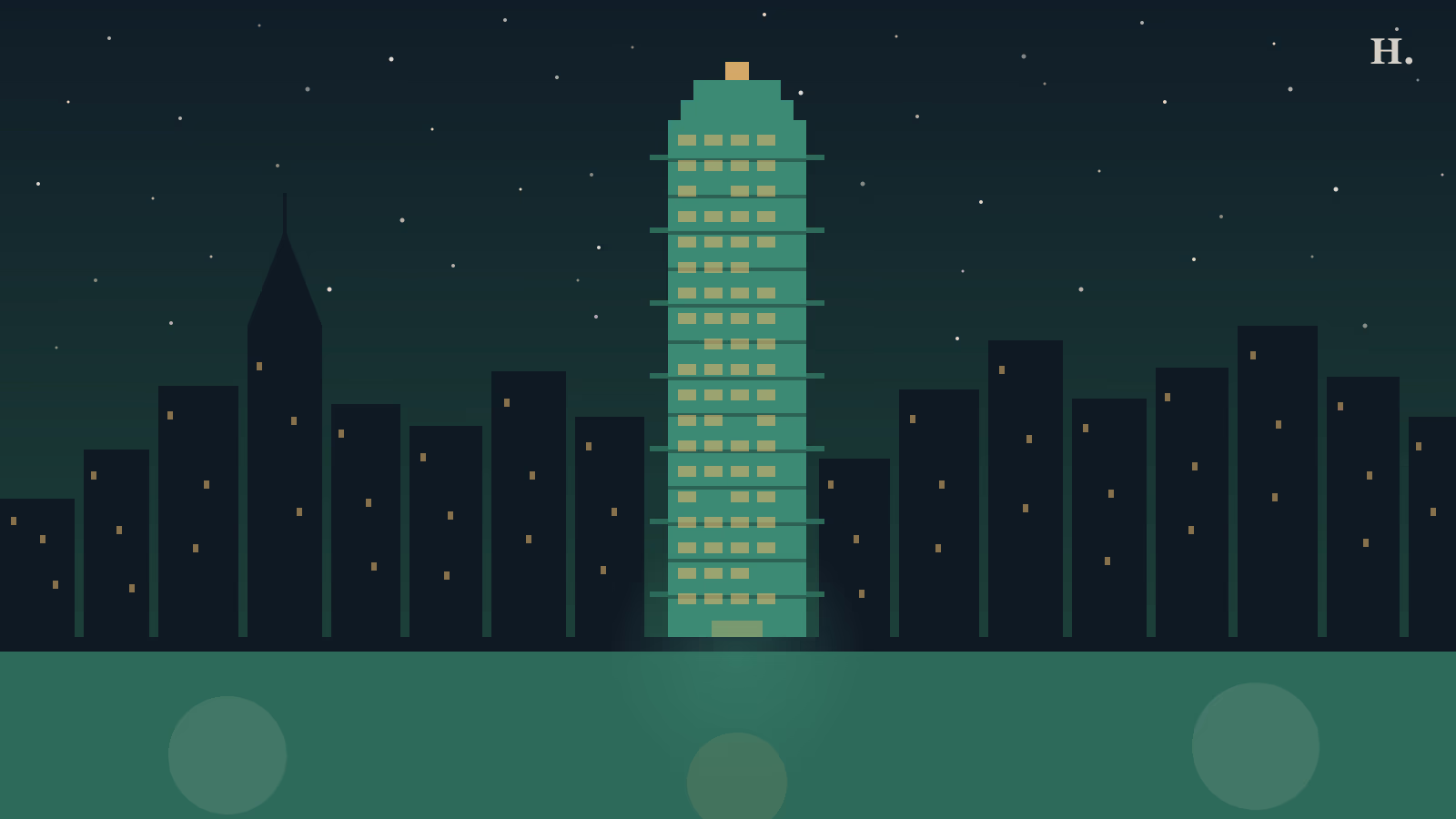 Luxury high-rise apartment tower at night above the Houston skyline, with lit balconies and gold windows