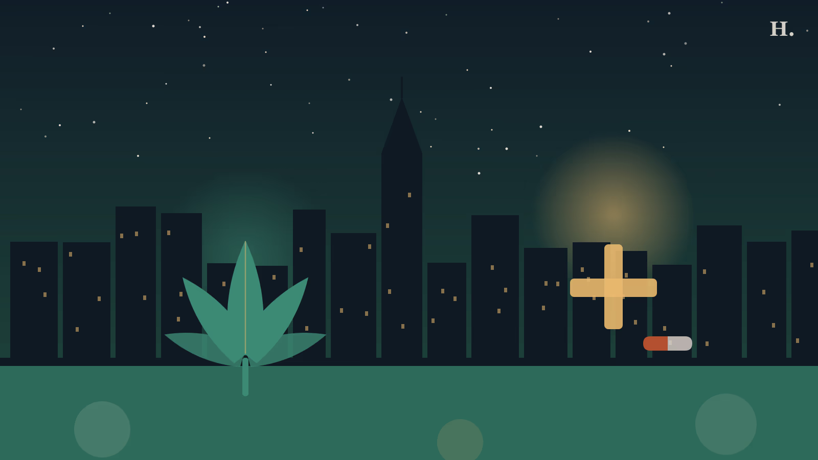 Texas Compassionate Use Program guide: stylized cannabis leaf and medical cross over the Houston night skyline