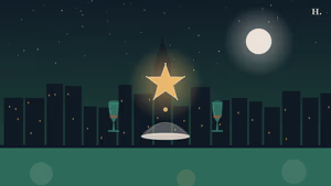 Houston Michelin Guide restaurants illustration: gold five-pointed star, covered plate and night skyline